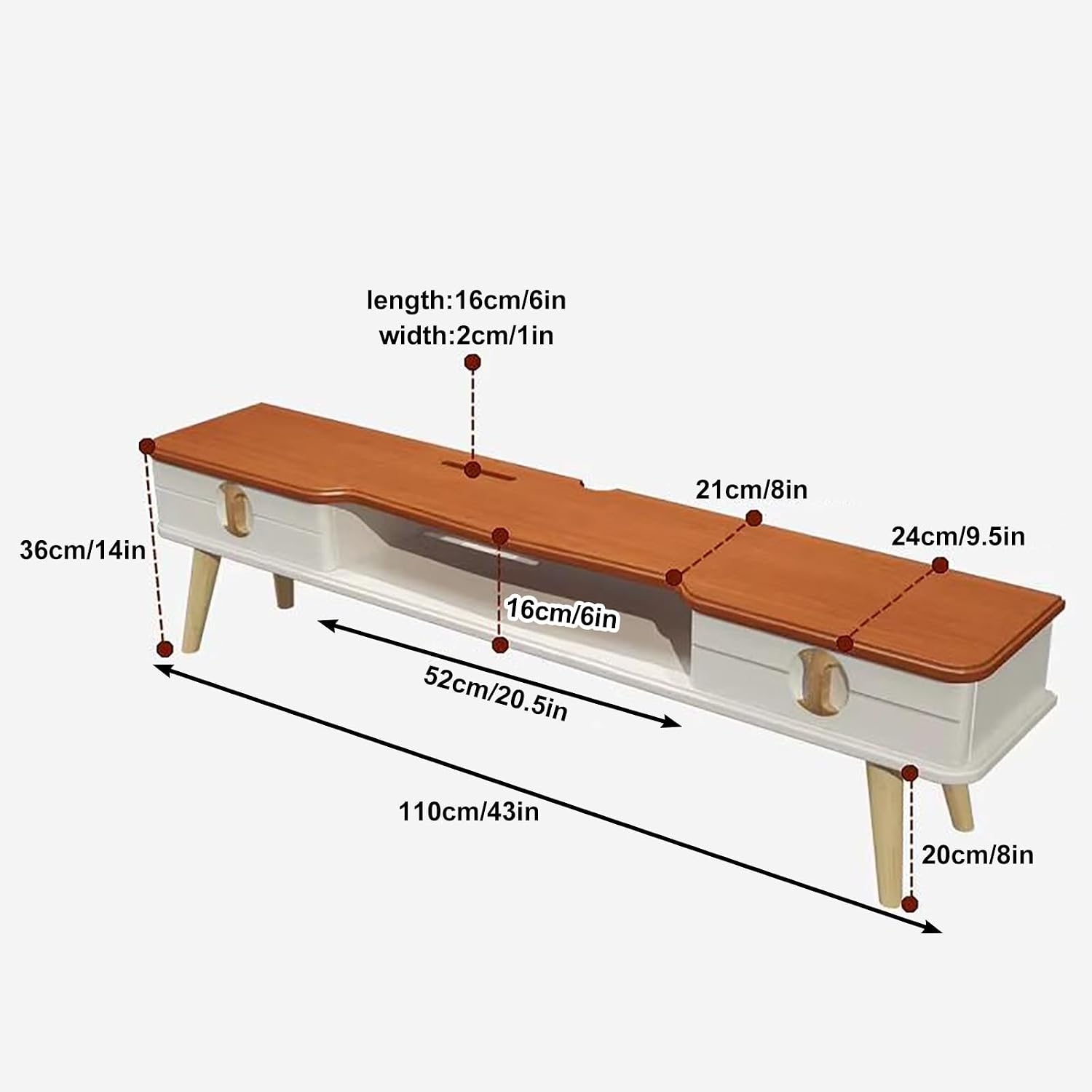 Retro TV Stand for 32-70' TVs, Entertainment Center Audio and Video Equipment Storage with 2 Drawers, for Living Room, Bedroom and Office (Color : White, Size : 110x36x24cm/43x14x10in)