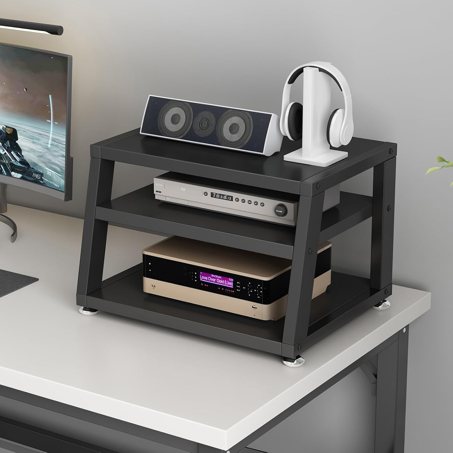 2/3/4-Tier AV Media Stand Desktop or Floor-Standing Audio Rack CD Player Stand Home Corner Stereo Equipments Components Cabinet Multi-Function Open Storage Shelf with Wooden Shelves(A-3 Tier,50cm(19.7