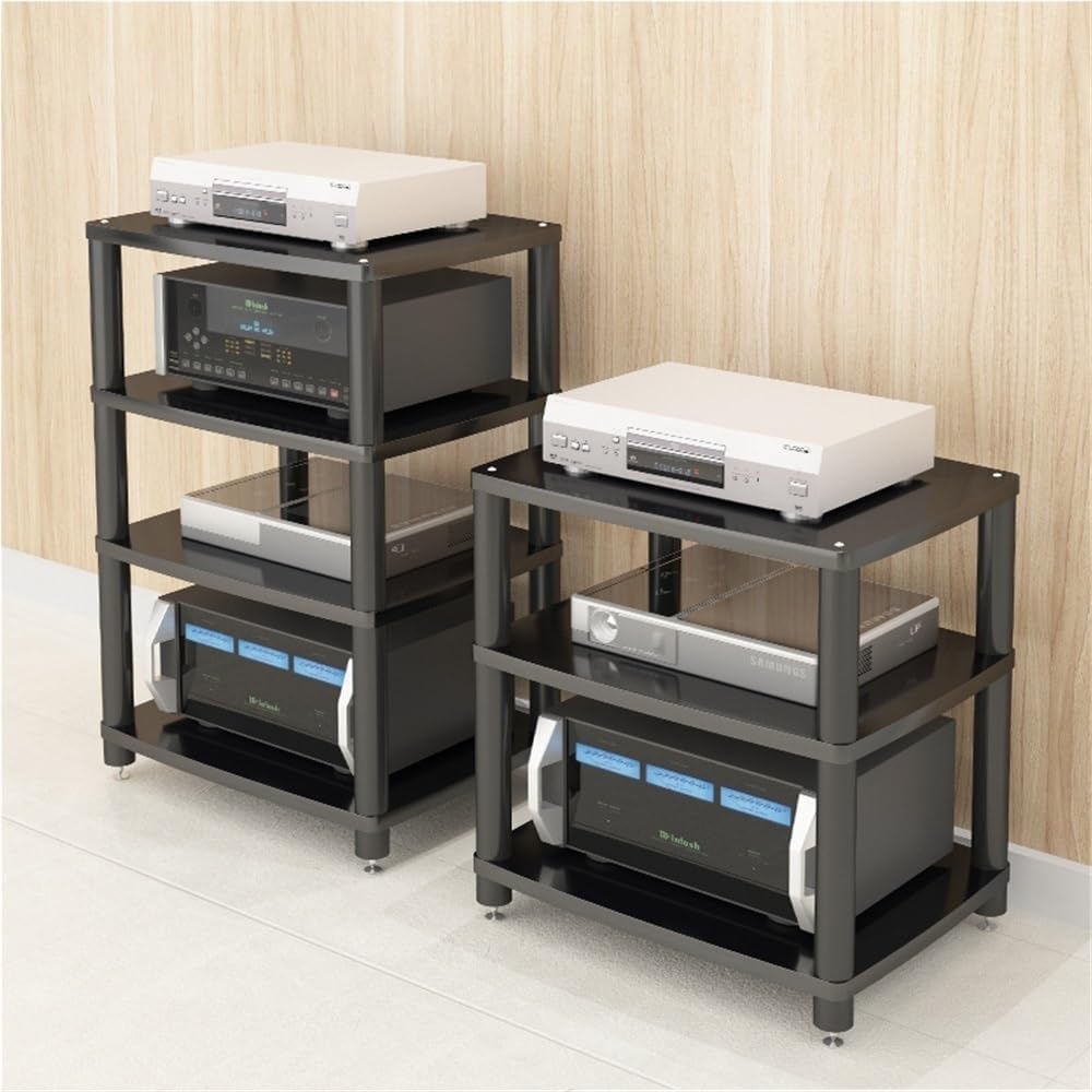 HiFi Audio Rack with Vibration Dampening Feet, Multi-Layer AV Stand for Amplifiers, Stereo Cabinet, Arcade Cabinet, Media Shelf for Home Theater and Audio Equipment(Black,2nd Floor)