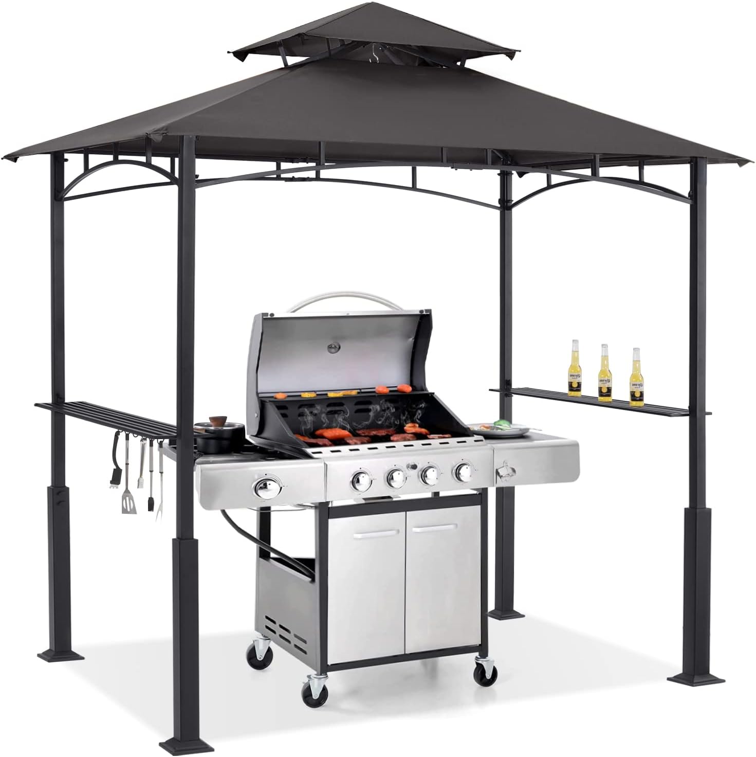 ABCCANOPY 8x5 Grill Gazebo - Outdoor BBQ Canopy Shelter with Led Light for Patio Backyard Grilling (Dark Grey)
