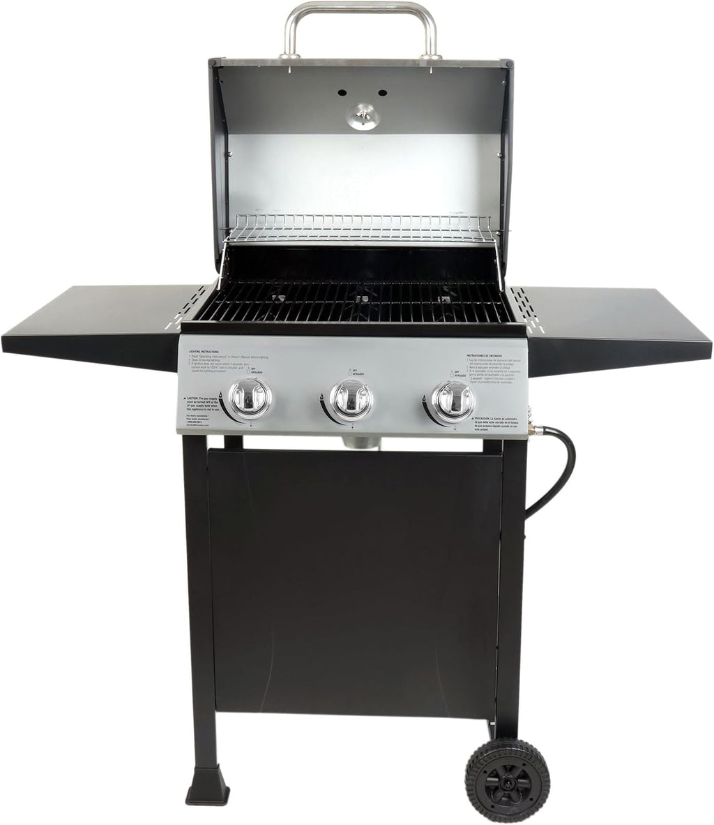 Grill Boss 3 Burner Propane Gas Grill, Portable BBQ w/Lid, Wheels & Side Shelves, Black - Grilling Accessories and Equipment for Camping, Tailgating, Outdoor Barbecue and Cooking