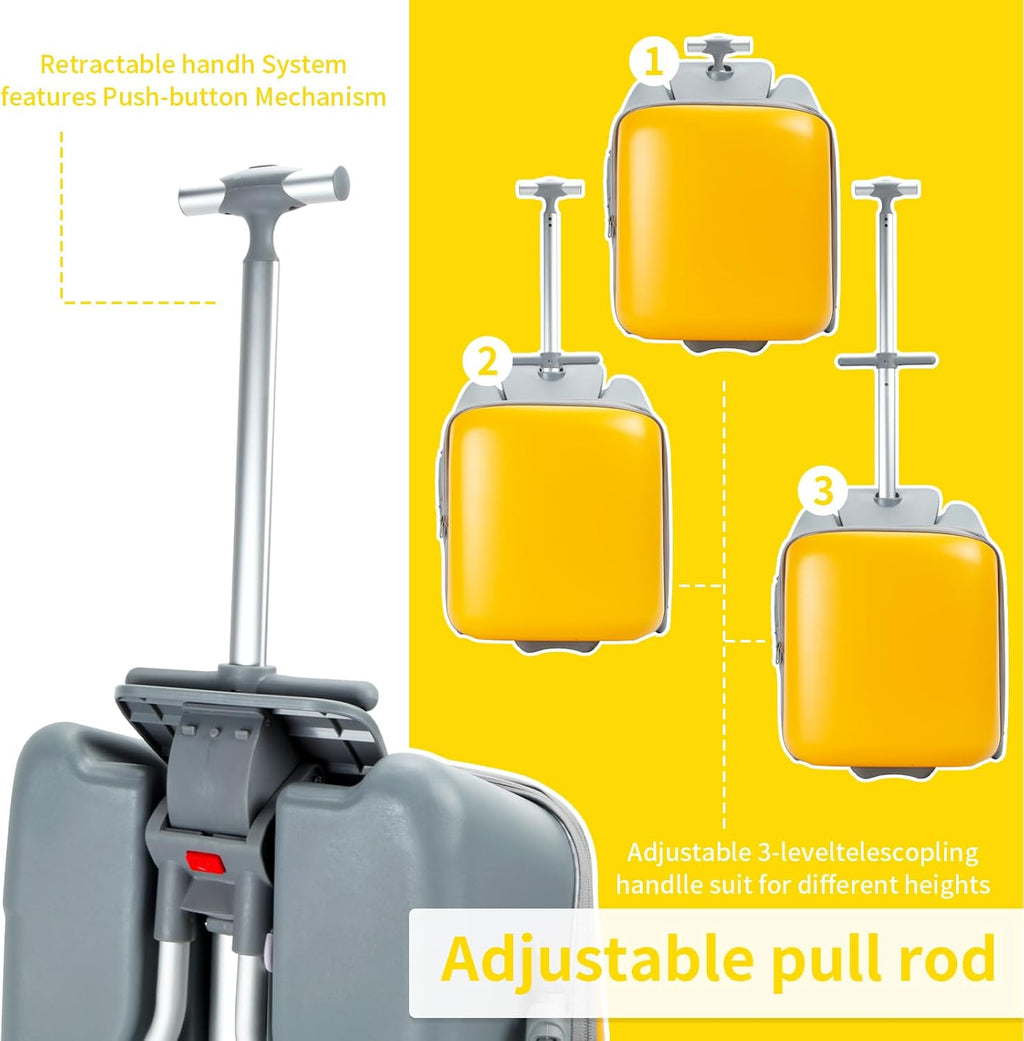 LemoHome Expandable Luggage with Spinner Wheels,Large Suitcases with Child Seat Design,Hard Luggage for Women and Men,20 inch Hardside Carry on Luggage for Travel (Yellow)