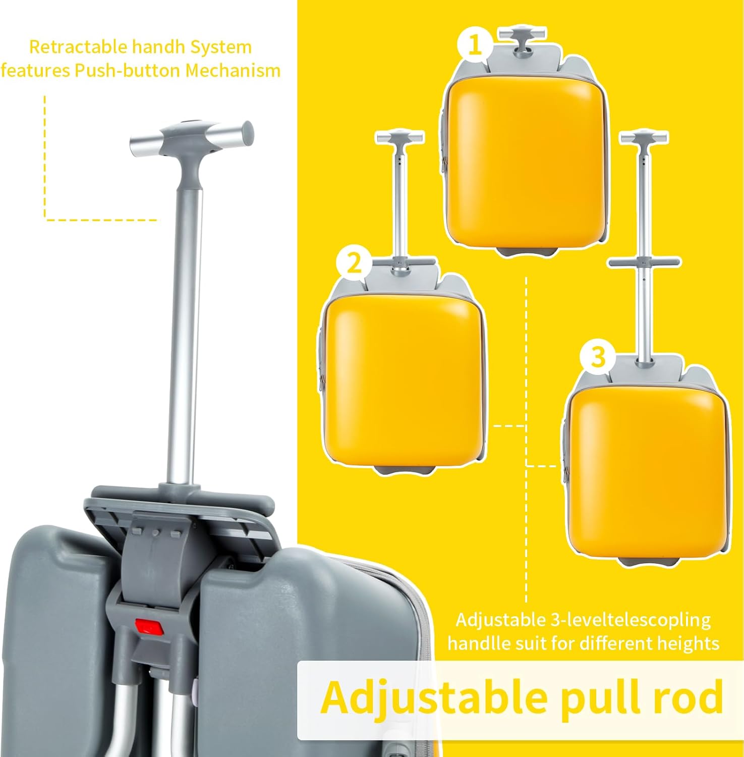 LemoHome Expandable Luggage with Spinner Wheels,Large Suitcases with Child Seat Design,Hard Luggage for Women and Men,20 inch Hardside Carry on Luggage for Travel (Yellow)