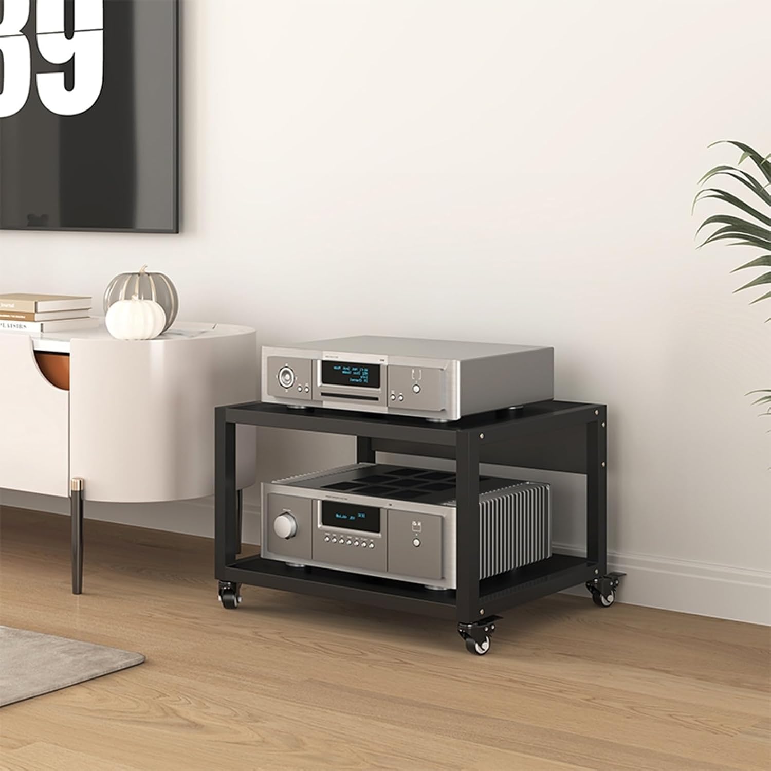 5-Tier Audio/Video Media Stand with Wheels - Multifunctional Component Cabinet for Amplifiers, DVD/CD Players, Stereo Rack - Open Storage Shelf for Home Office, 50x40x35cm