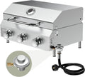 Bestfire 3-Burner Tabletop Propane Gas Grill with Dual Connections, 30,000 BTU Portable Propane Grill Fits Large Cylinders & Small Canisters, Stainless Steel Knobs, Compact Design for Camping, RV, BBQ