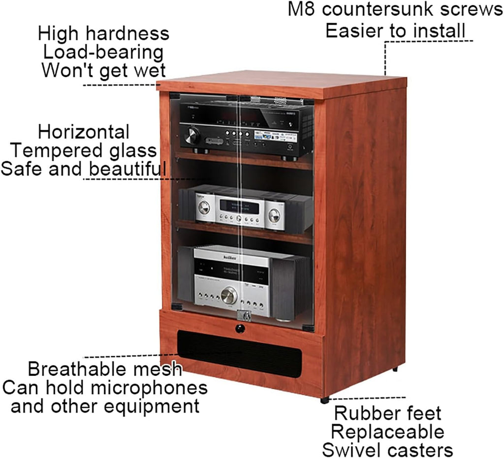 Stylish 3-Shelf Modern Wooden Media Cabinet, Audio Rack Stand for Record Player & Gaming Consoles, Brown Finish, 55x50x66cm - Perfect Storage Solution for Entertainment