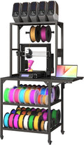 3D Printer Stand Heavy Duty 3D Printer Table with Workbench Filament Storage Rack T-Shaped Spools Holder Rack Wheels for Office Home
