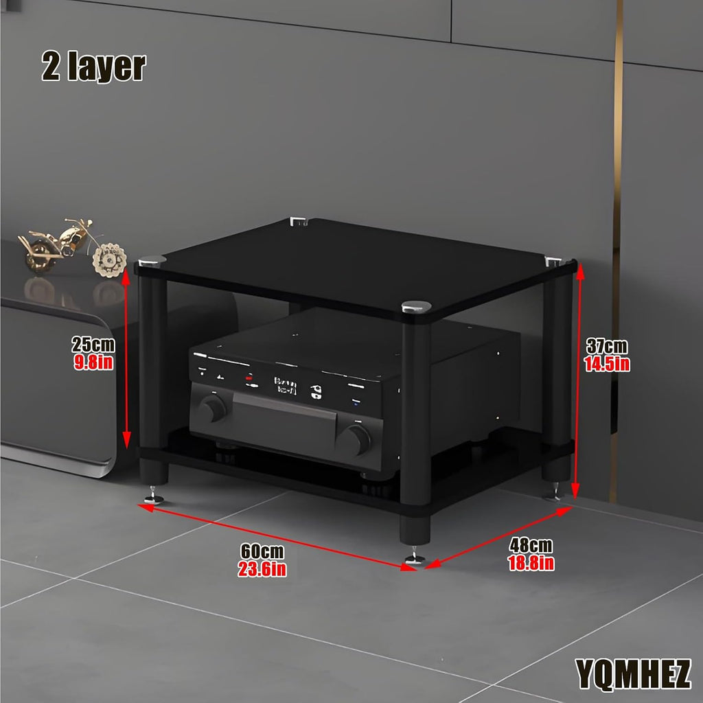 Media Storage Cabinet, Audio Video, Multi-Function Open Storage TV Stand, with Shock-Absorbing Feet Power Amplifier Shelf Equipment Cabinet for Living Room(Black,23.6'x18.8'x14.5')