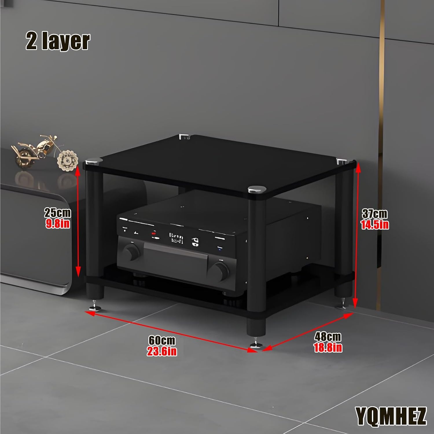 Media Storage Cabinet, Audio Video, Multi-Function Open Storage TV Stand, with Shock-Absorbing Feet Power Amplifier Shelf Equipment Cabinet for Living Room(Black,23.6'x18.8'x14.5')