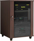AV Stereo Cabinet, Adjustable Media Storage Stand, Movable Audio Video Rack with Glass Door, TV Stand with Shelves, Perfect for Home Theater (Brown, 56x57x83cm)