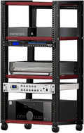4 Tier Furniture Media Rack DVD CD Player Stand Audio Rack Power Amplifier Equipment Cabinet with Height Adjustable Wood Shelf Floor Standing Storage Rack for Bedroom, Living Room(Red Teak)