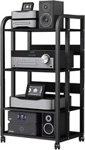 XingLi 3/4/5-Tier Audio Equipment Rolling Cart Rack，Large Stereo Black Storage Cabinet - Office Bedroom Living Room AV Media Shelf(Size:4 Tier-H100cm)