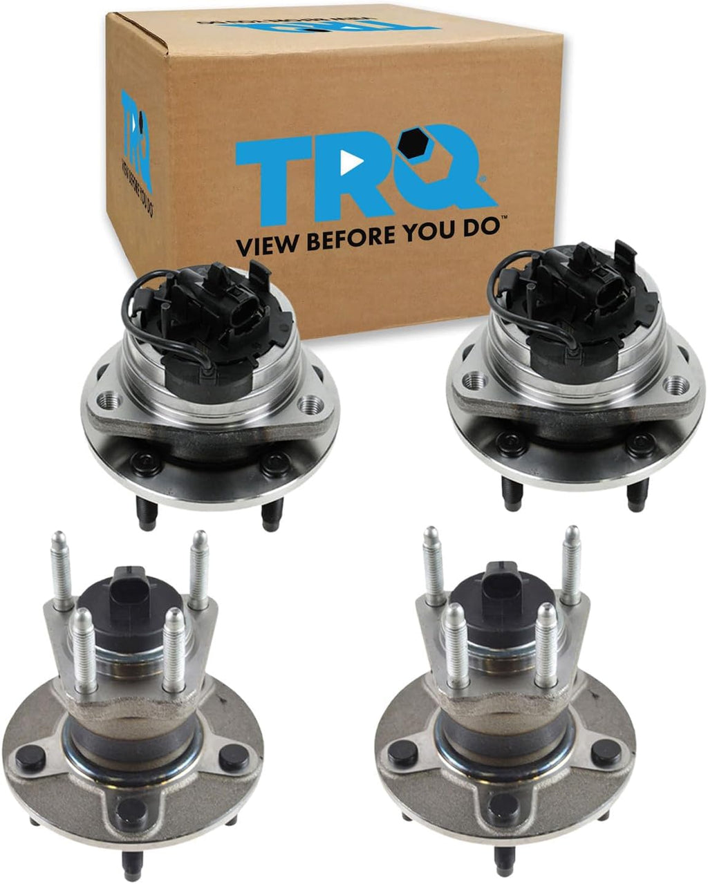 TRQ Front and Rear Wheel Bearing and Hub Assembly Set 4 Piece Compatible with 08-12 Chevrolet Malibu 09-10 Cobalt SS 08-10 HHR 2009 Panel 05-07 Pontiac G6 with 4 Wheel ABS Brakes 08-10