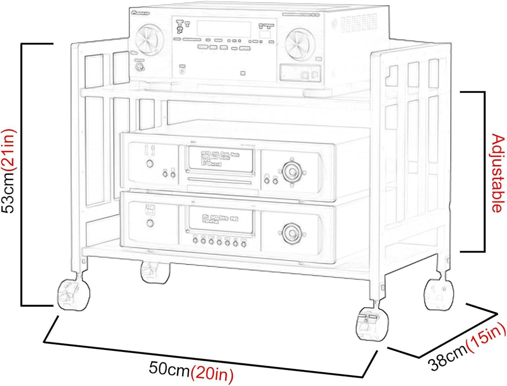 Hifi Racks And Stands 2 3 4 5 Tier, Audio Component Rack Tower Media Stereo Stand Equipment Shelf With wheels, Adjustable Stereo Component Rack System Cabinet for Home/ Commercial(Style 2,53cmx50cm/21