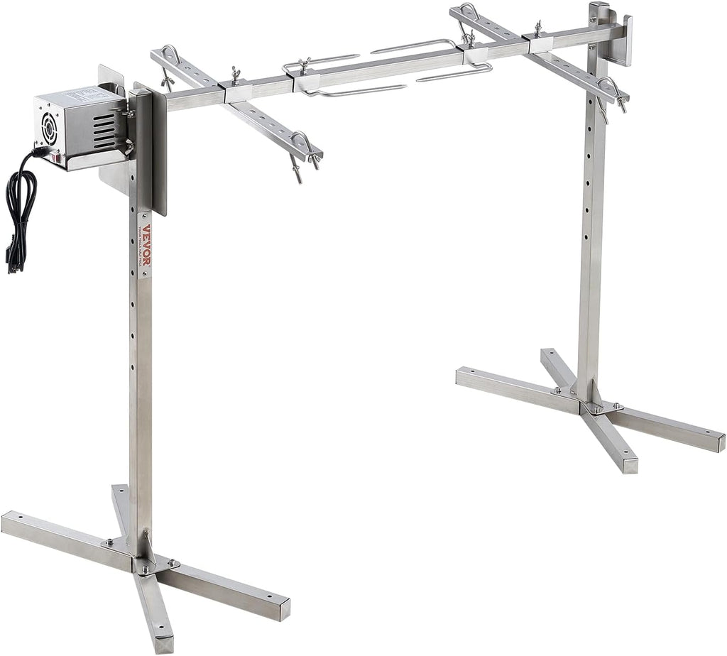 VEVOR Electric BBQ Rotisserie Grill Kit, 52 Inch 88 lbs Capacity, Automatic 38W Motor Height Adjustable Universal Roaster Stand, Stainless Steel Grilling Kit, Spit Rod with Heat Shield for Pig Lamb