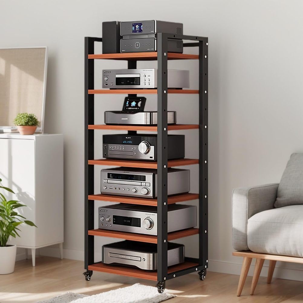 7-Tier Heavy Duty Audio Component Rack 140cm Tall - HiFi Amplifier Rack/Audio-Video Shelving - CD Record Player Stereo Receiver AV Equipment Cabinet Display Stand,A
