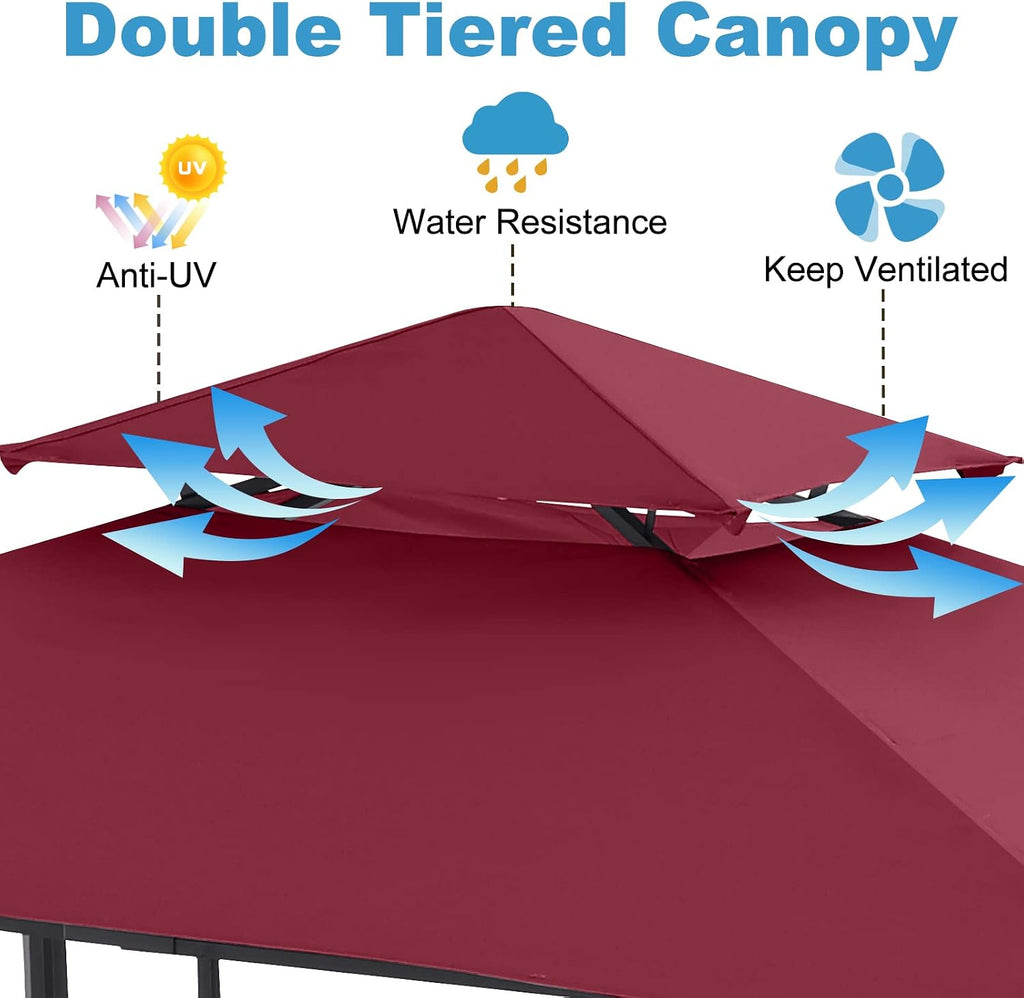 ABCCANOPY 8x5 Grill Gazebo - Outdoor BBQ Canopy Shelter with Led Light for Patio Backyard Grilling (Burgundy)