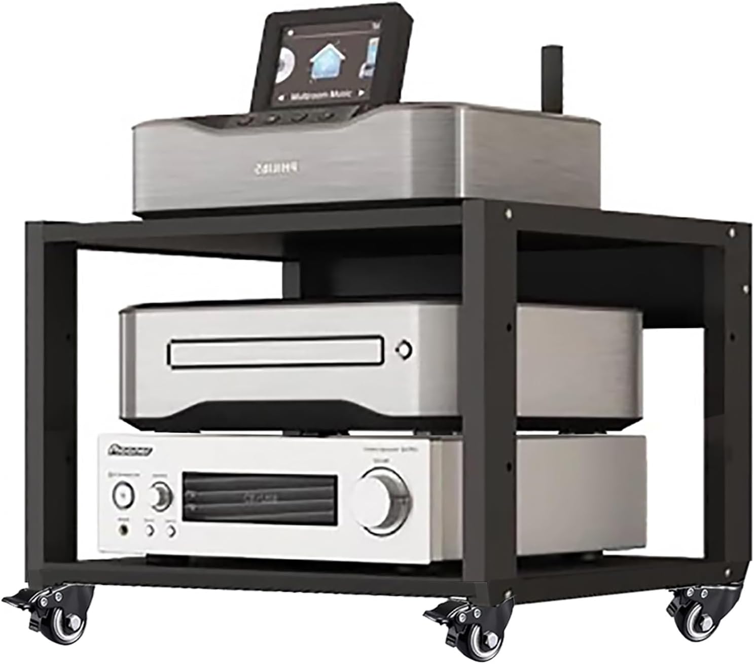 Heavy Duty Media Stereo Stand Equipment Shelf, 1 2 3 4 Layer Black Video Game/DVD Holder, Audio Component Rack Tower for Tv Accessories Record Player Console(H45cm-1Tier)
