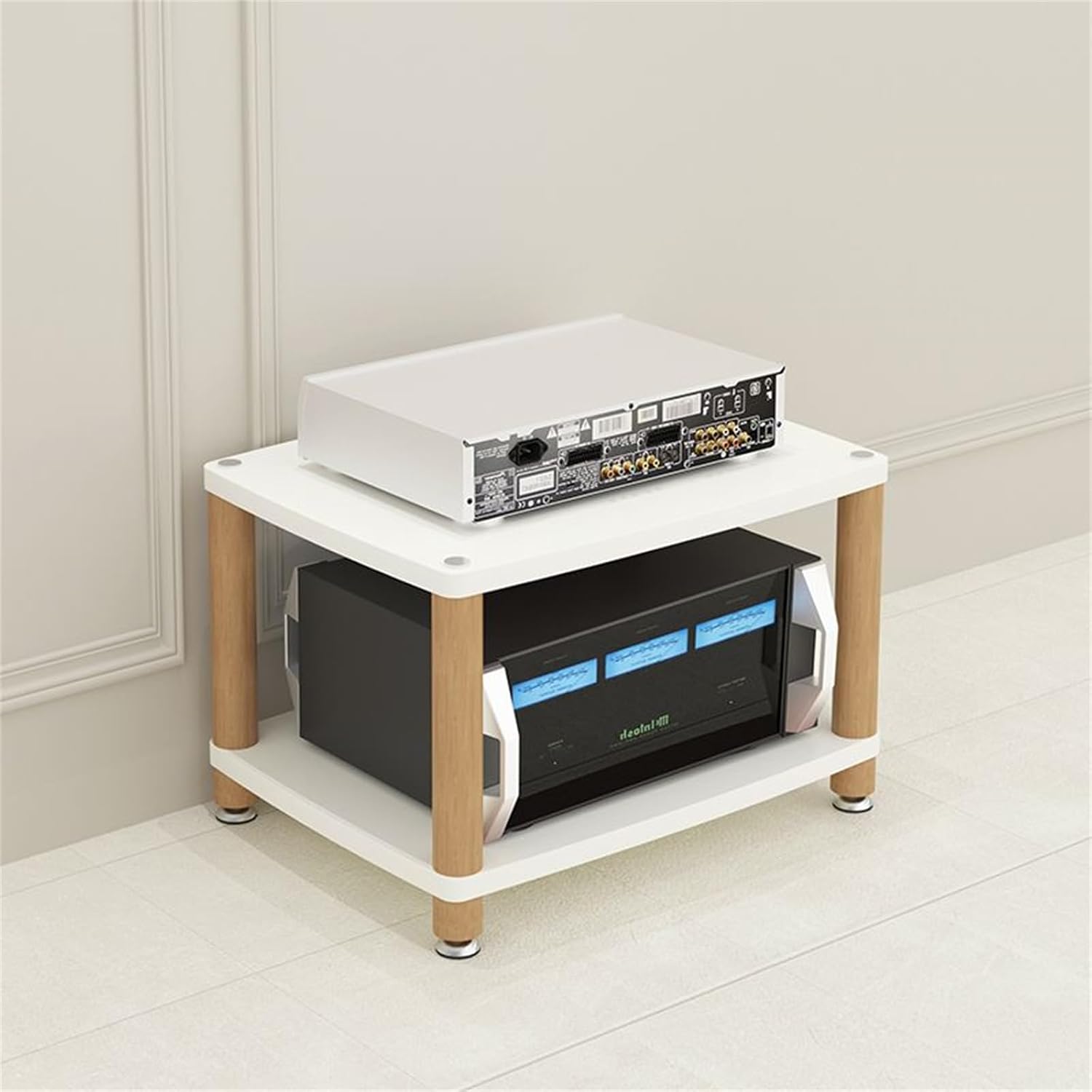 2 Tier AV Media Stand, Adjustable Record Player & DVD/CD Rack, White Entertainment Shelf for Audio Equipment, 3/4 Tier Options Available, Stylish Storage Solution