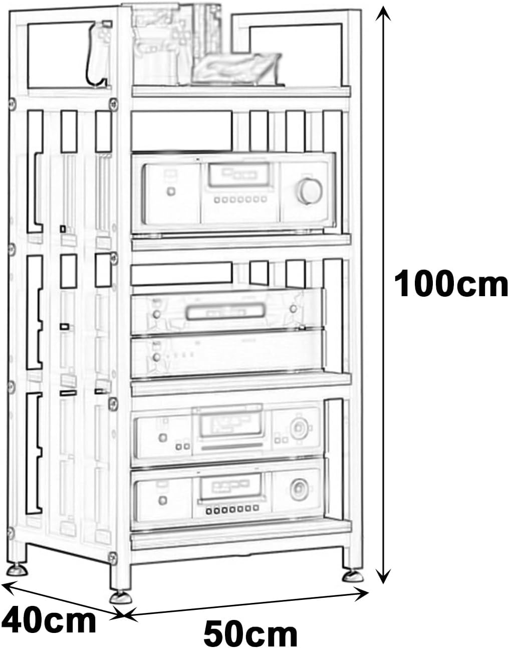 Media Stand with Adjustable Shelf, Rolling Stereo Cabinet for Living Room Home Office, Versatile Media Storage Rack for DVDs Gaming Consoles and Audio Equipment