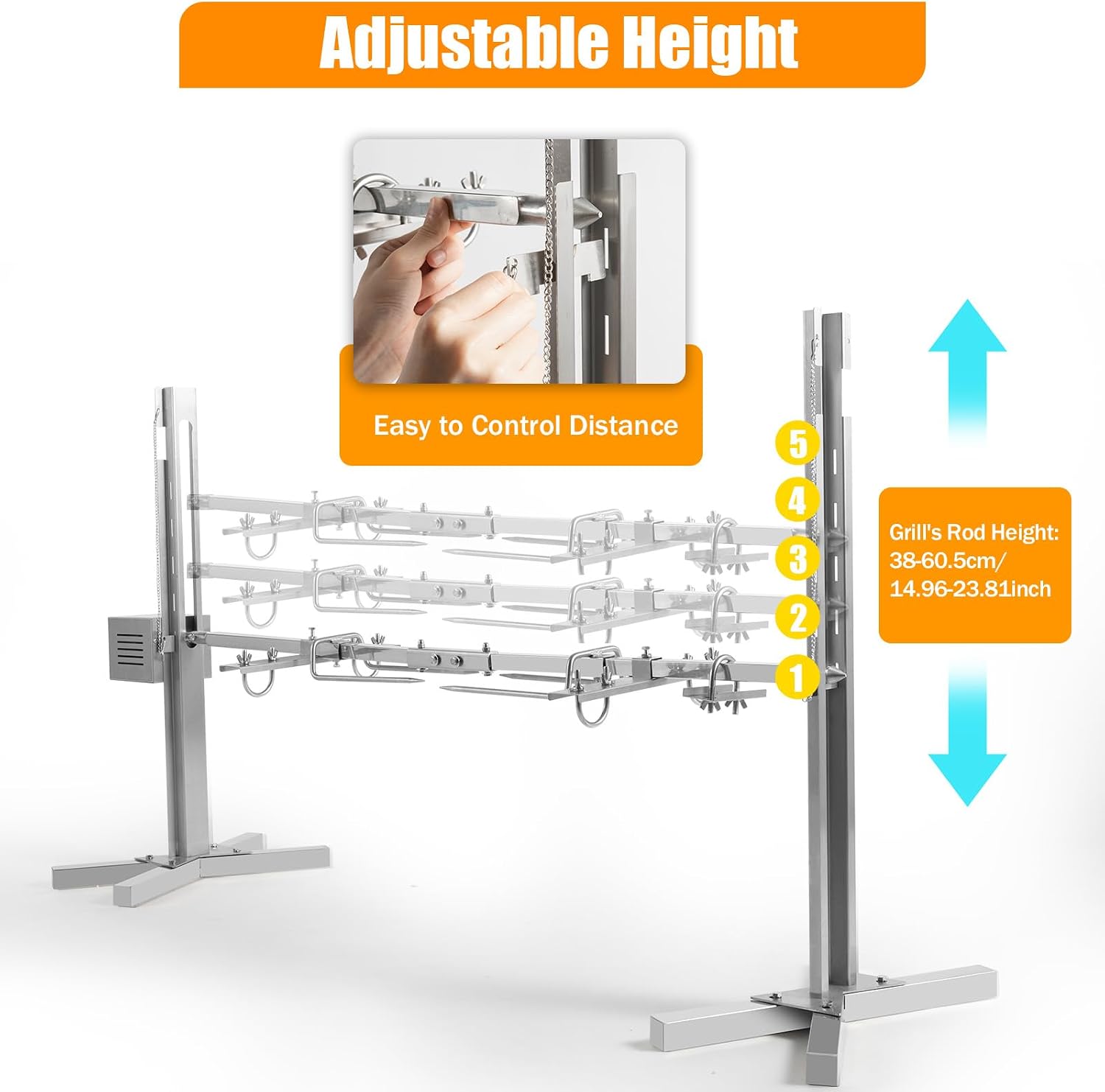 53' Electric BBQ Rotisserie Grill Kit, Rotisserie Kit for Grill with Automatic Rotisserie Motor, Pig Spit Rotisserie Grill, Height Adjustable Stainless Steel Roaster Stand for Roasting Pig Lamb