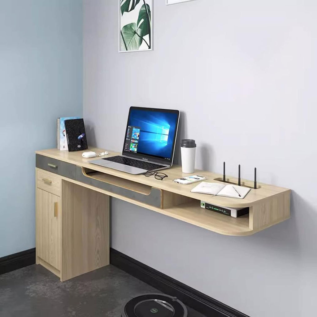 Wall Mounted Workstation Desk & TV Cabinet - Floating Shelf Media Console for Home Office & Bedroom, Corner Shelves for Audio-Visual Equipment & Writing Table