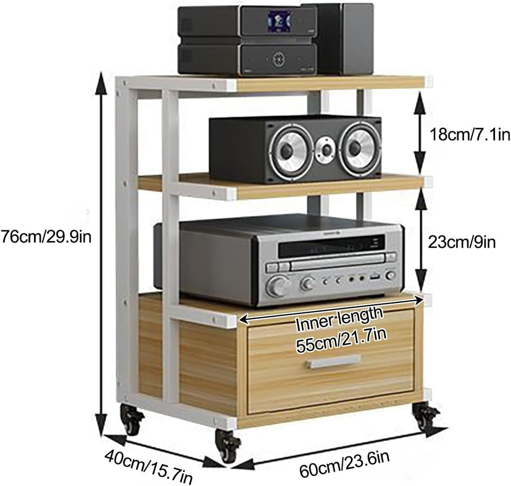 Media Storage Cabinet AV Media Stand 3-Tier Audio Component Rack, Corner Entertainment Center Equipment Console Shelf Thickened Steel Pipe, for Meeting Living(Yellow)