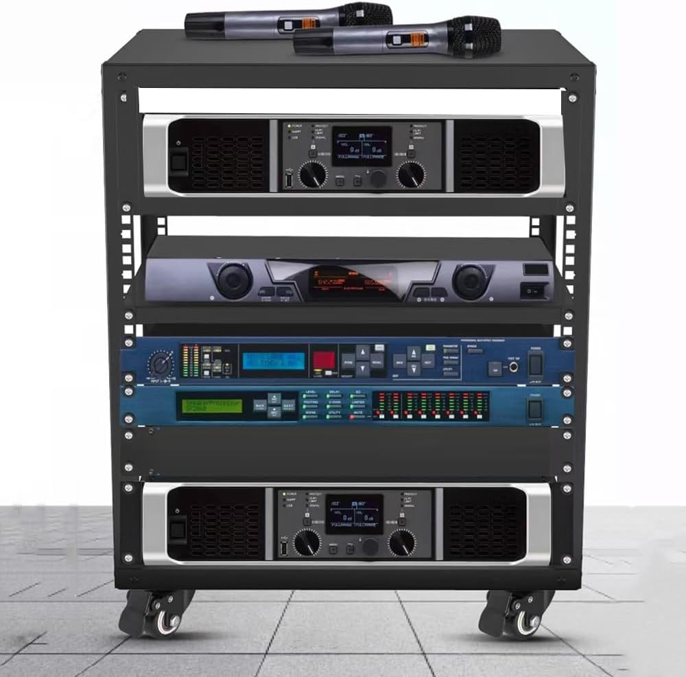 Metal HiFi Audio Rack Stand Adjustable AV Media Components Cabine with Wheels, Floor-Standing Tower Audio Equipment Storage Cabinet Movable Holds(H81.8cm)