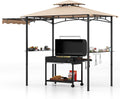 Tangkula 11x5 FT Grill Gazebo with Side Awning, 2-Tier Barbecue Gazebo with 2 Shelves, 12 Hanging Hooks, Bottle Opener, Outdoor Grill Canopy for Backyard Garden Poolside (Beige)