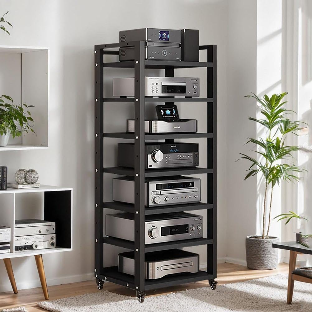 7-Tier Heavy Duty Audio Component Rack 140cm Tall - HiFi Amplifier Rack/Audio-Video Shelving - CD Record Player Stereo Receiver AV Equipment Cabinet Display Stand,A