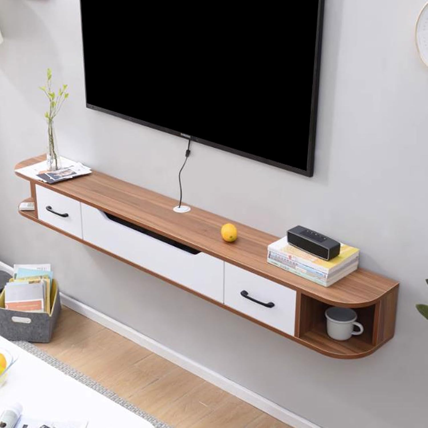 TV Table Unit for TVs, Wall Mounted TV Cabinet Floating TV Shelf Wall Shelf Entertainment Center Storage Cabinet Book Shelf Media Gaming TV Console Goods Rack Audio-visual Equipment Shelves 150cm