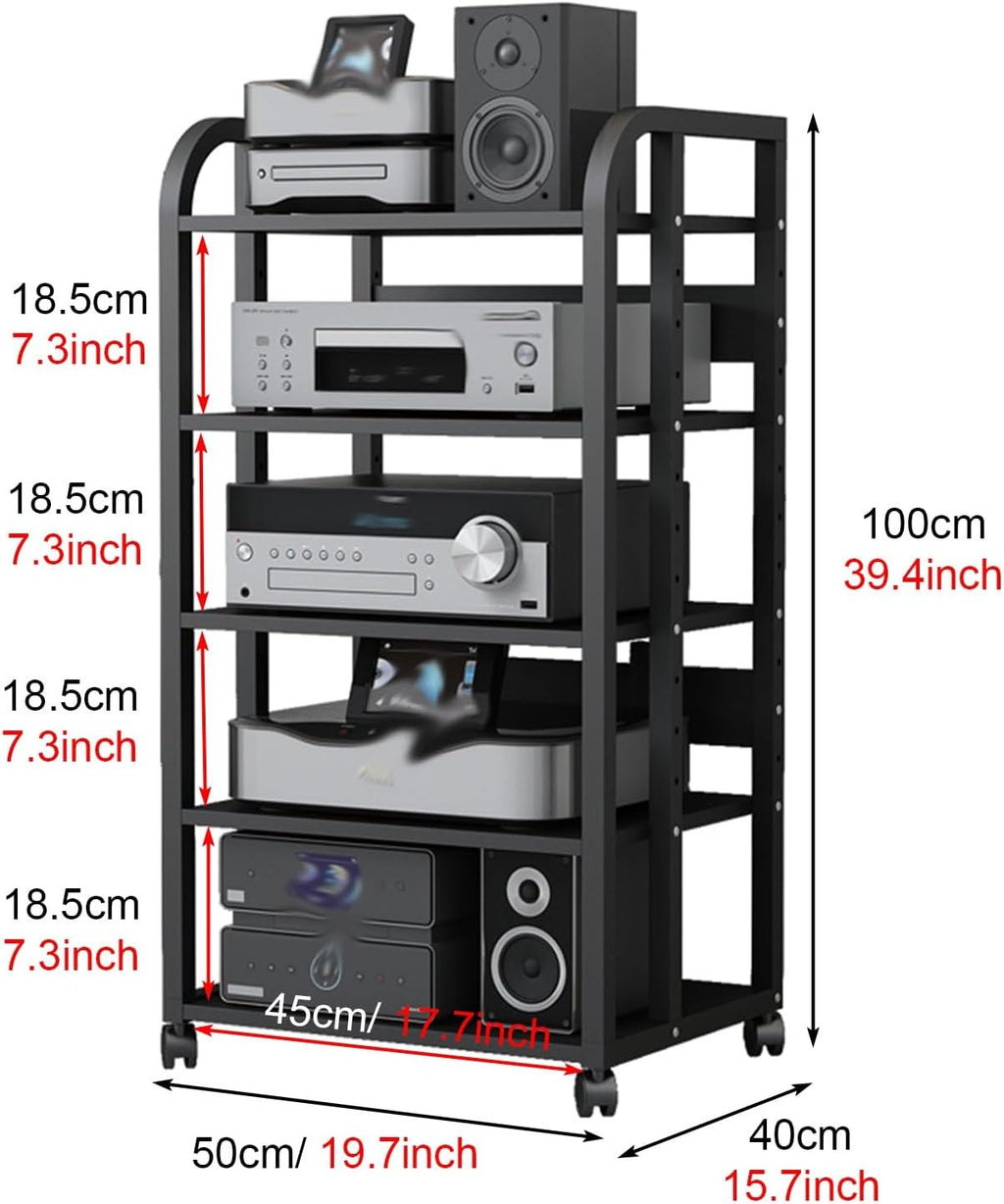 Stereo Cabinet Media Storage Stands with Storage Drawers, 5 Tier Vintage Audio-Video Media Stand, Home Theater Cabinet Electronics Equipment Shelf Tower (Size : 5-Tier (B))