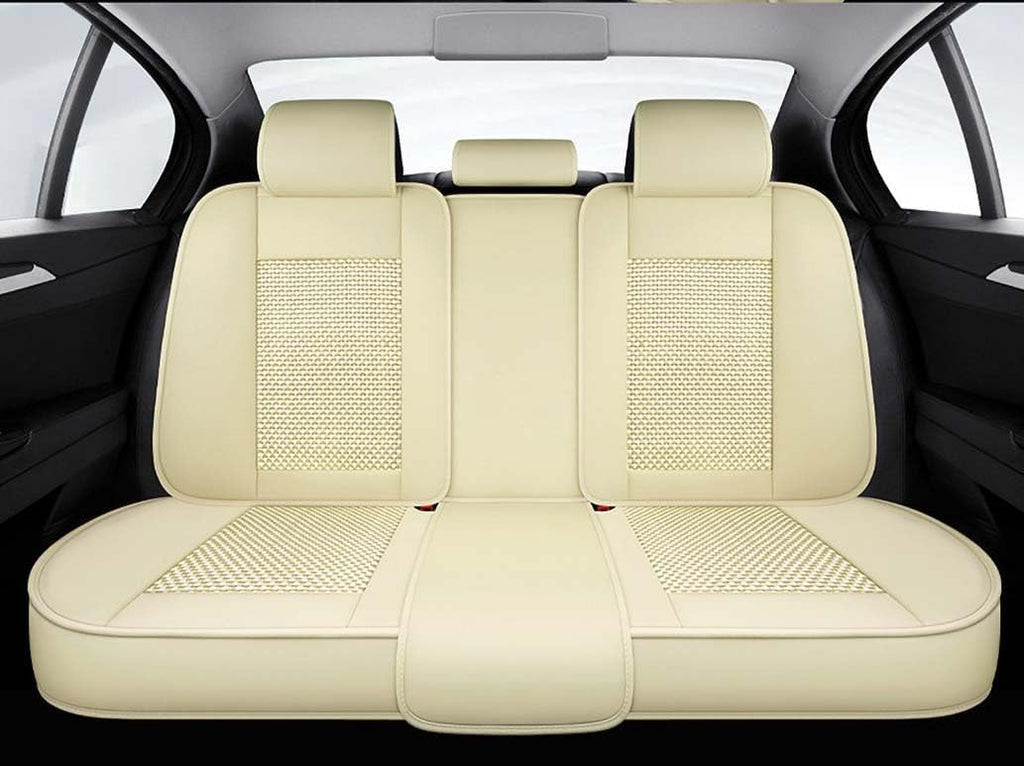 Lemon Yellow Car Seat Covers Full Set - Leather and Ice Silk Breathable Front and Rear Seat Covers for Women Men, Luxury Car Cushions
