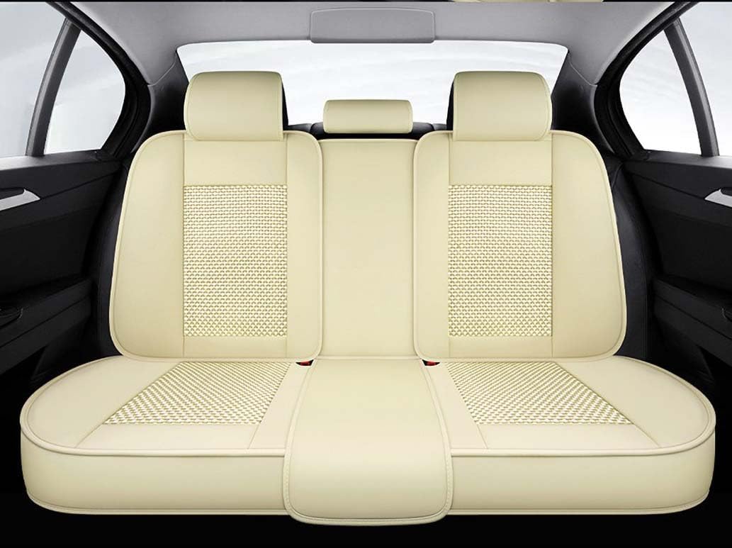Lemon Yellow Car Seat Covers Full Set - Leather and Ice Silk Breathable Front and Rear Seat Covers for Women Men, Luxury Car Cushions