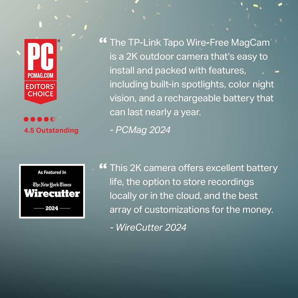 Tapo MagCam 2K+ - 2025 Wirecutter Best Outdoor Security Camera & PCMag Editors' Choice, Wireless Battery Power, Magnetic Mount, Subscription-Free SD Storage or Cloud, Person/Vehicle Detection, 2-Pack