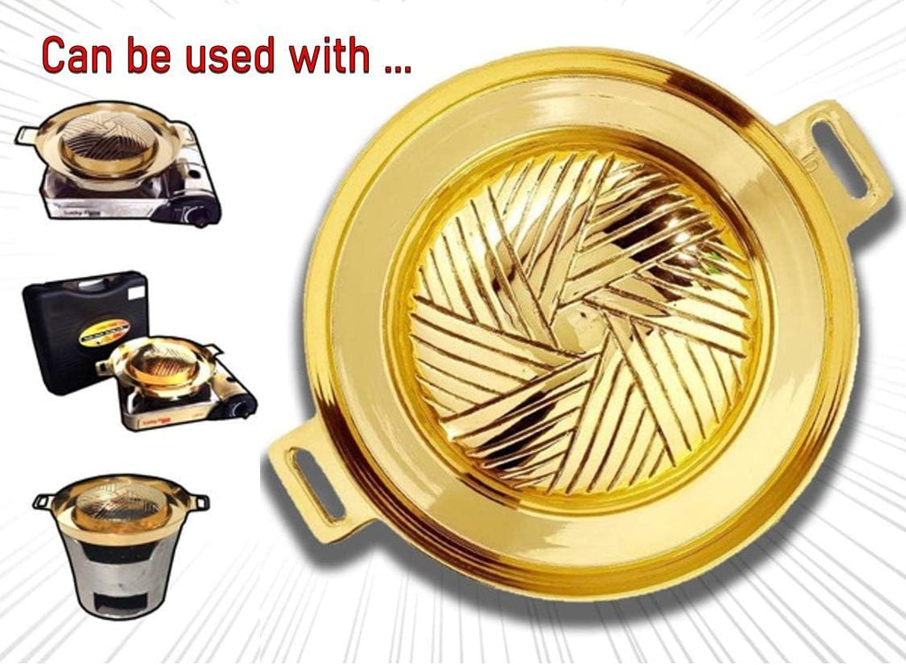 Mookata Brass Grill Pan Thai Korean Japanese Style BBQ Grill Steak Hot Pan Nonstick Indoor/Outdoor Cooking 11in.
