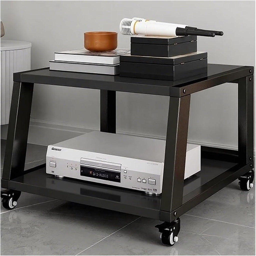 Heavy Duty Rolling Audio Rack Tower - 5-Tier Media Stereo Stand with Wheels Commercial Grade Equipment Shelves for Home HiFi System - Black Finish-Black-2 Shelf