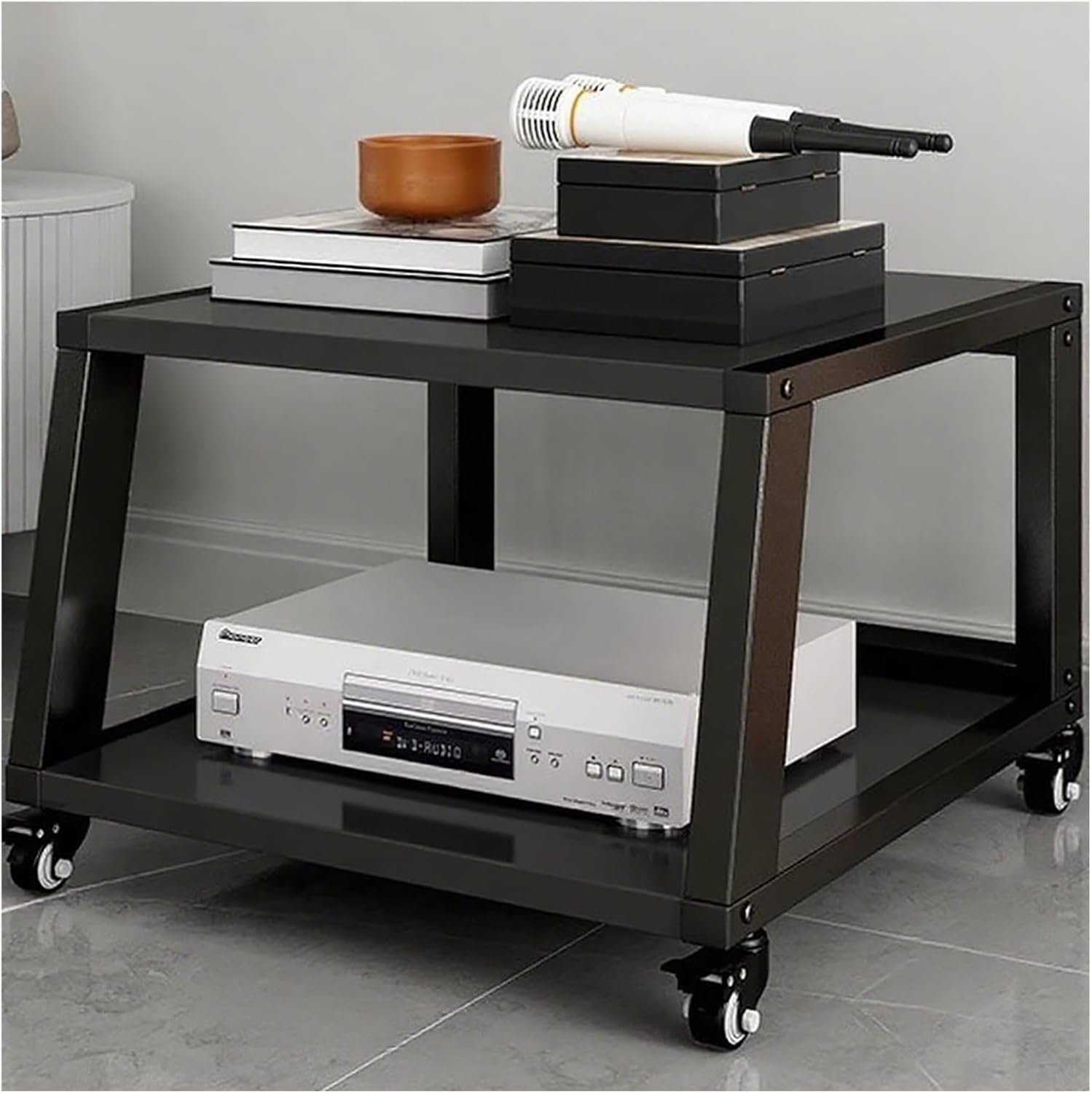 Heavy Duty Rolling Audio Rack Tower - 5-Tier Media Stereo Stand with Wheels Commercial Grade Equipment Shelves for Home HiFi System - Black Finish-Black-2 Shelf