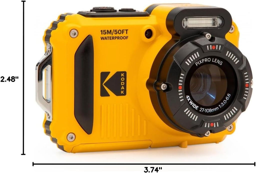 KODAK PIXPRO WPZ2 Waterproof Digital Camera, 16MP with 4X Optical Zoom, Shockproof, Dustproof, 1080p Video, Wi-Fi, Yellow