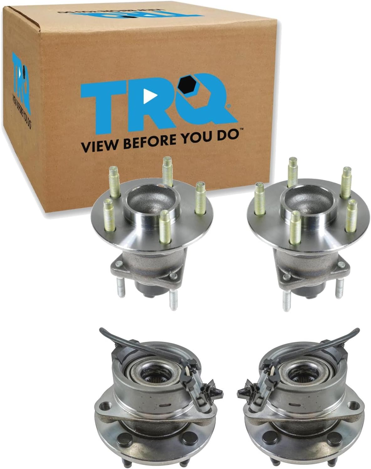TRQ Front and Rear Wheel Bearing and Hub Assembly Set 4 Piece Compatible with 05-10 Chevrolet Cobalt LS LT 4 Wheel ABS Brakes 5 Lug Wheels 06-11 HHR LS LT 04-07 Saturn Ion 07-09 Pontiac G5