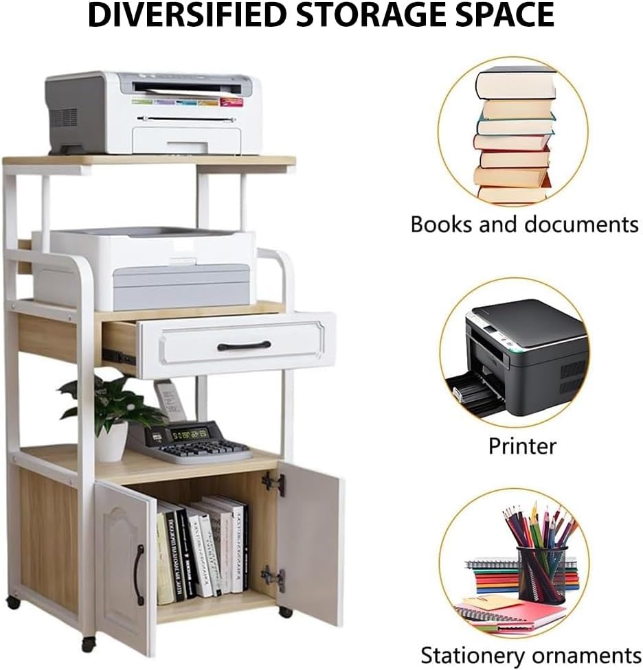 AV Media Stand with Drawers and Wheels, Open Storage Audio Rack Cabinet, Removable Stereo Stand for Media and Audio Equipment, Multi-Tier Media Rack for Home and Studio,Black