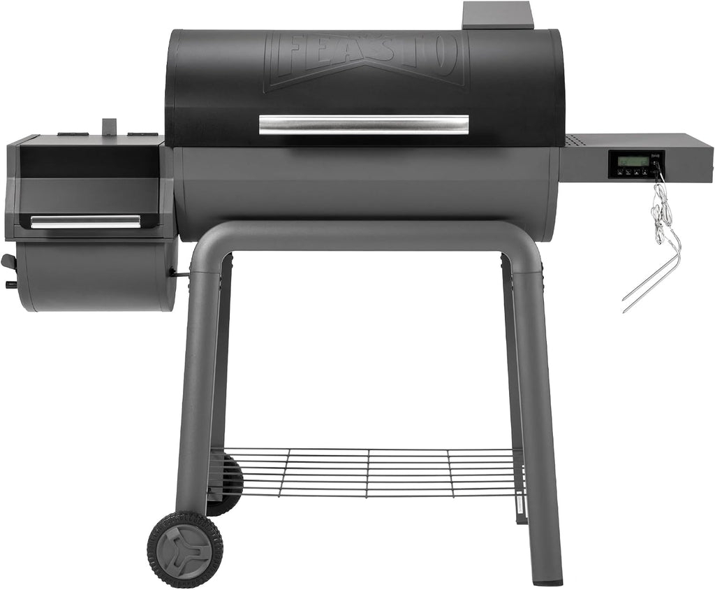 Feasto 30-Inch Heavy-Duty Charcoal Grill with Digital Temperature Control & 2 Meat Probes, Outdoor BBQ Grill with Offset Smoker, 832 Sq. In. Cooking Space for Backyard BBQ, Black & Grey