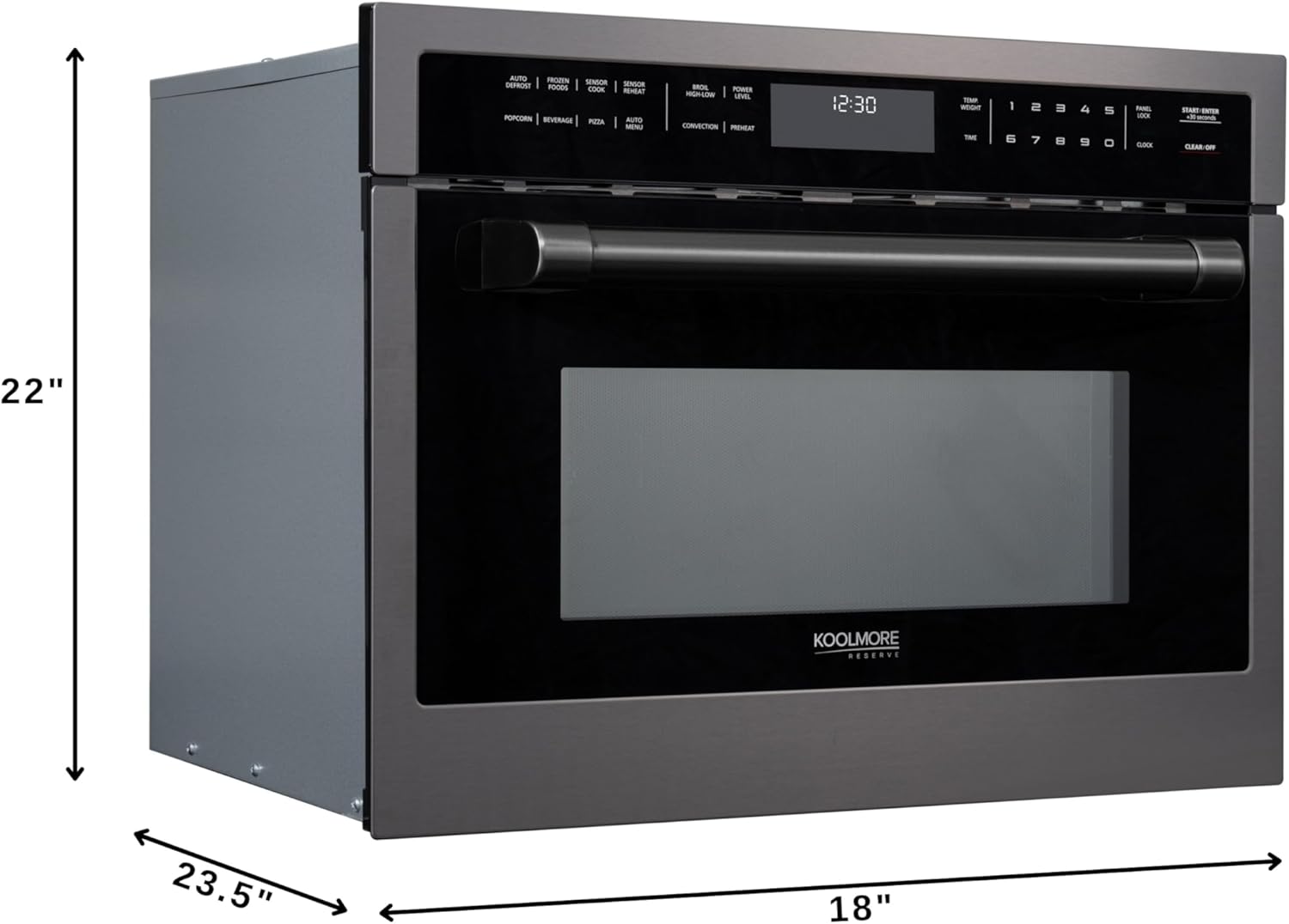 KoolMore Reserve 24 in. 1.6 cu. ft. Built-in Convection Microwave Oven with 10 Power Levels, Sensor Cooking, Bake, Roast, Broil, Defrost, 1750 Watts, UL Certified in Black Stainless-Steel