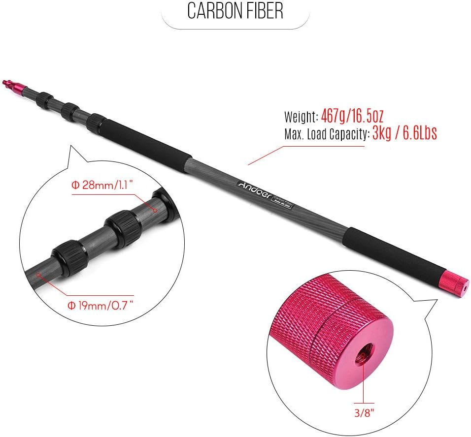 Andoer MK-3000 9.8ft Lightweight Carbon Fiber Mic Microphone Boom Holder Arm Pole Extension Mount Stand for Canon Nikon Sony DSLR Camera Camcorder Photography Sound Recording Interview Filming