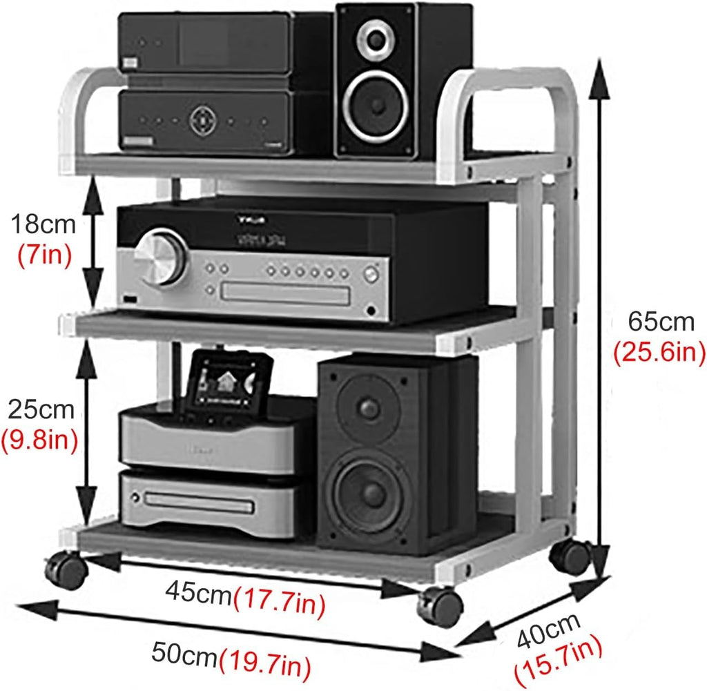 Audio Component Rack Tower Media Stereo Stand Equipment Shelf with Wheels, 3/4/ 5 Layer Steel Heavy Duty Home Entertainment System Organizer Holder (Color : 4 Tier-C) (3 Tier c)