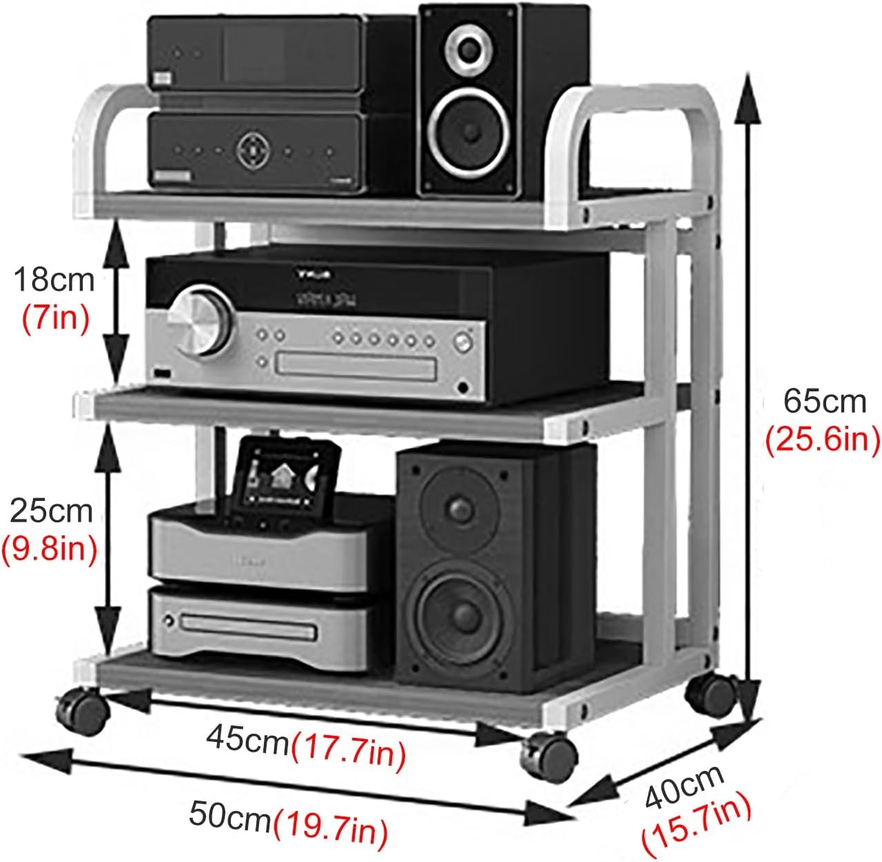 Audio Component Rack Tower Media Stereo Stand Equipment Shelf with Wheels, 3/4/ 5 Layer Steel Heavy Duty Home Entertainment System Organizer Holder (Color : 4 Tier-C) (3 Tier c)
