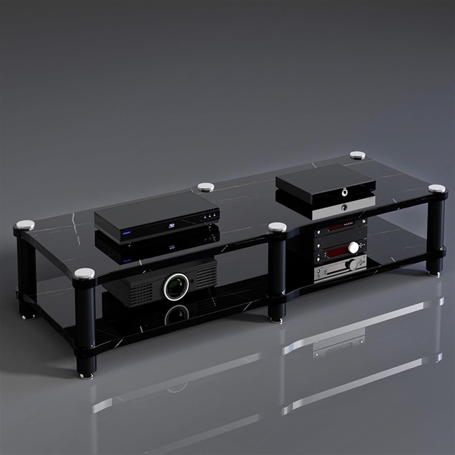 Modern Multimedia Stand, 2/3 Layer Corner Entertainment Center/TV Console with Media Storage for Living Room & Bedroom, Audio Equipment Cabinet(Black,2 Tier)