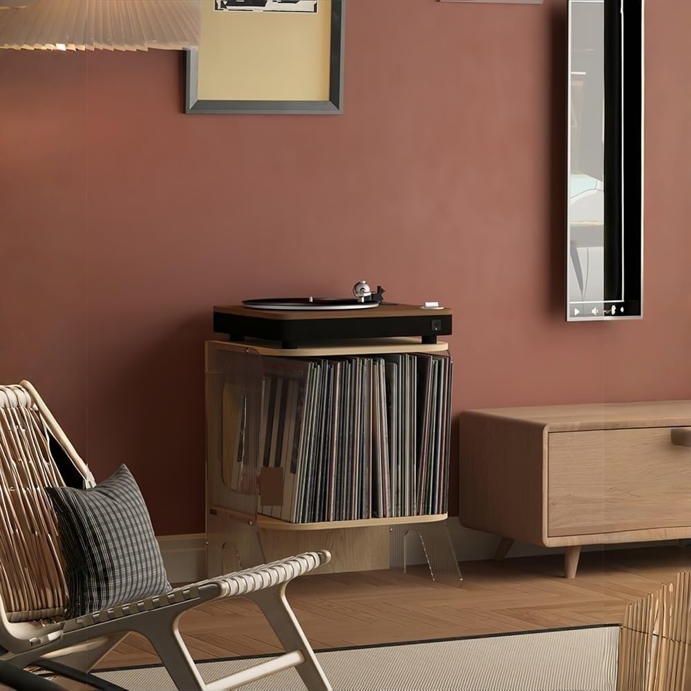 Modern Vinyl Record Player Stand LP Storage Cabinet with Acrylic Panels Turntable Shelf for Albums CDs Audio Equipment Long-Lasting