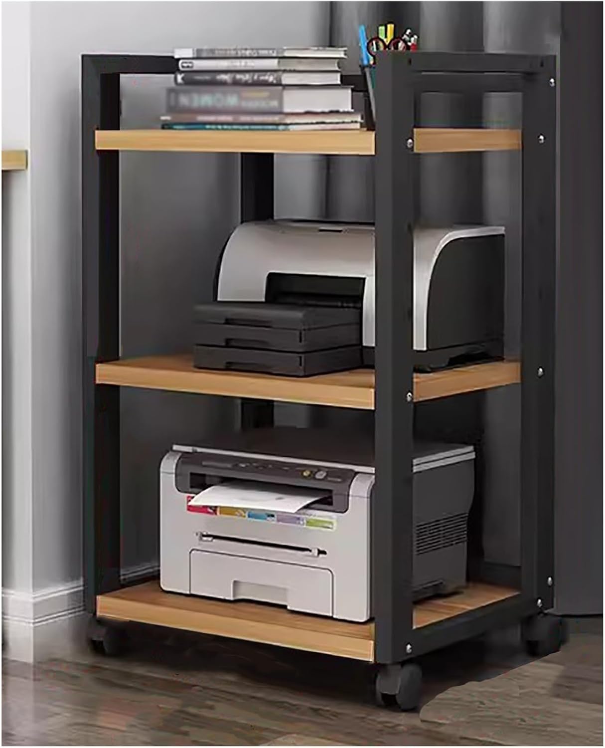 Heavy-Duty Media Storage Cabinet for Living Room Adjustable Stereo Stand with Wheels Home Audio Video Equipment Rack Black Floor-Standing Component Holder-Black-#2-3 Tier