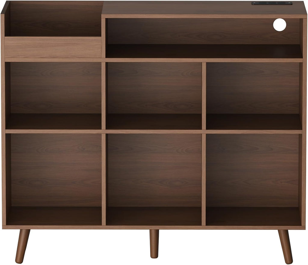 Cozy Castle Large Record Player Stand with Vinyl Storage Cabinet, Wood Turntable Table Open Shelf Holder Up to 500 Albums Cube Storage Organizer for Living Room, Office, Brown